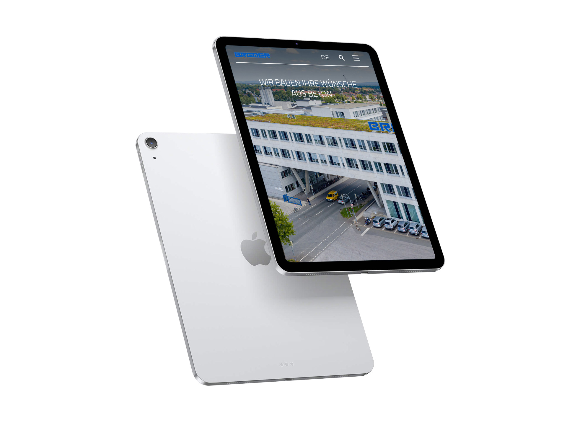 Schwebendes Tablet mit Webseite Hausbau