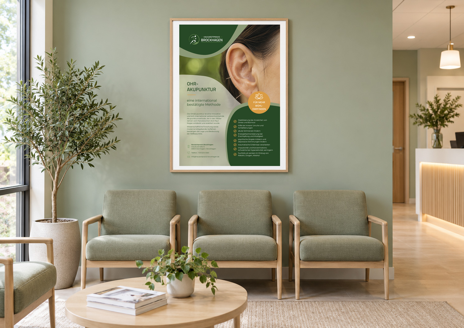 Hausarztpraxis Brockhagen | Praxis-Plakat Akupunktur Hausarztpraxis Brockhagen - Printmarketing Arztpraxis | furore Printagentur Printdesign Agentur Paderborn, Bielefeld, Gütersloh, OWL