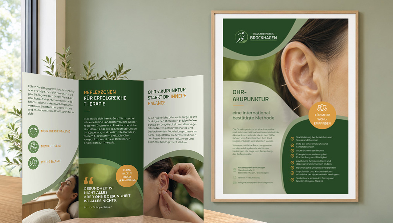 Hausarztpraxis Brockhagen | Prinktmarketing für Arztpraxen furore Strategie + Werbung, Printmedien für Arztpraxen, Praxismarketing Agentur Paderborn, Bielefeld, Gütersloh, OWL