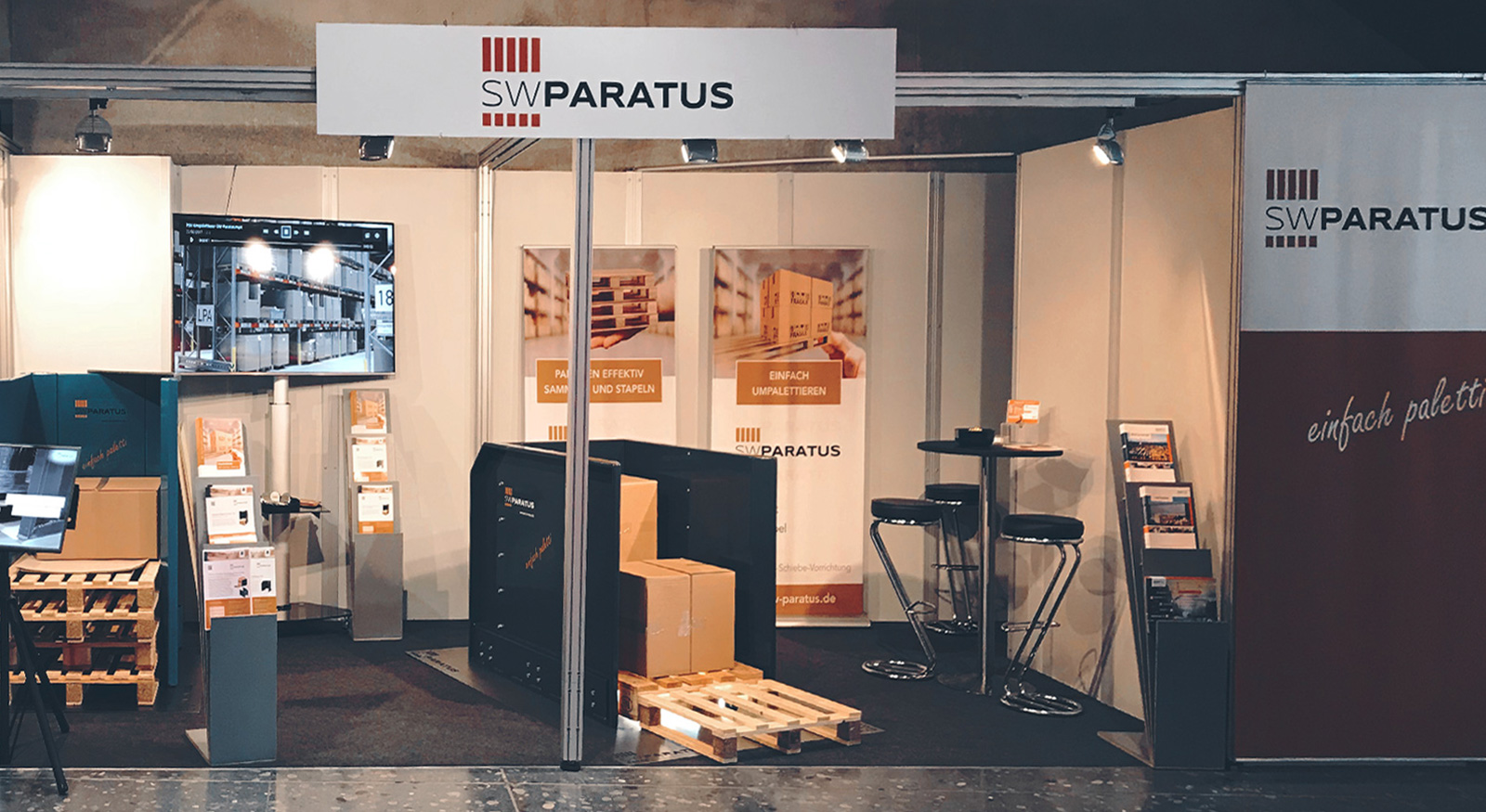 Flexible Komponenten der Messeausstattung sind auf Events und Messen wie LogiMAT oder FACHPACK über das Jahr im Einsatz.