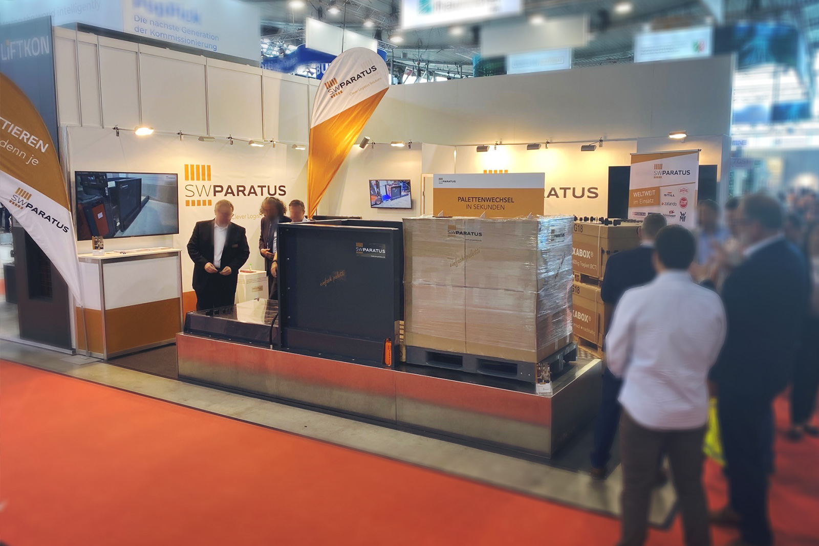 Flexible Komponenten der Messeausstattung sind auf Events und Messen wie LogiMAT oder FACHPACK über das Jahr im Einsatz.