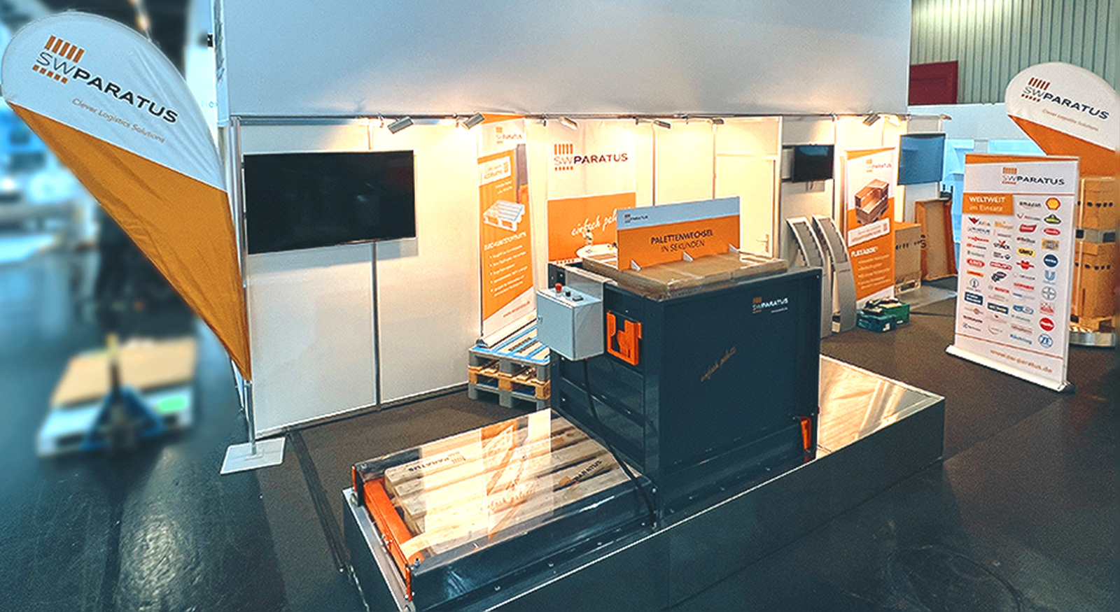 Flexible Komponenten der Messeausstattung sind auf Events und Messen wie LogiMAT oder FACHPACK über das Jahr im Einsatz.