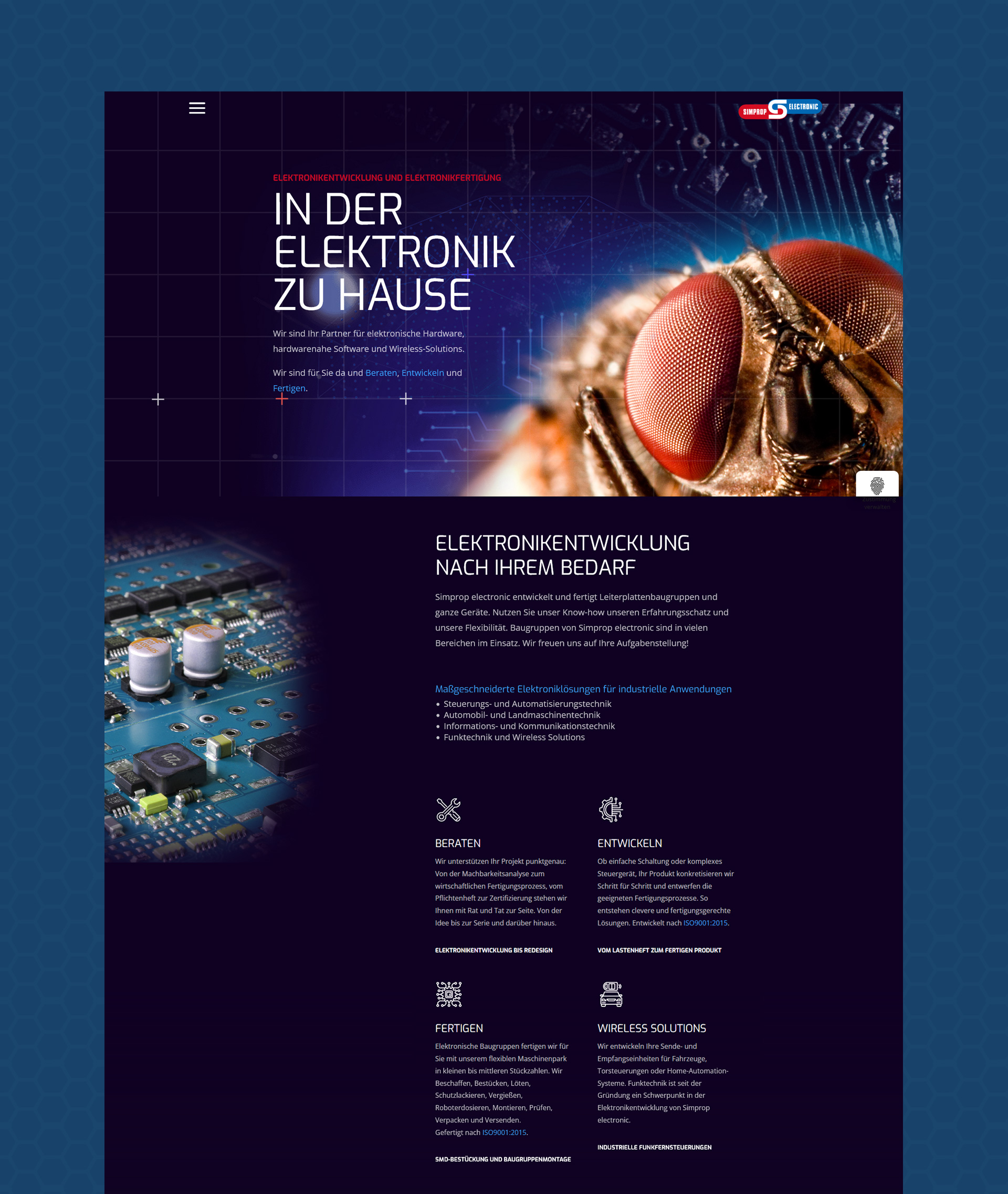 furore Webagentur und Werbeagentur, professionelle Website für Simprop electronic, Elektronikentwicklung und Elektronikfertigung